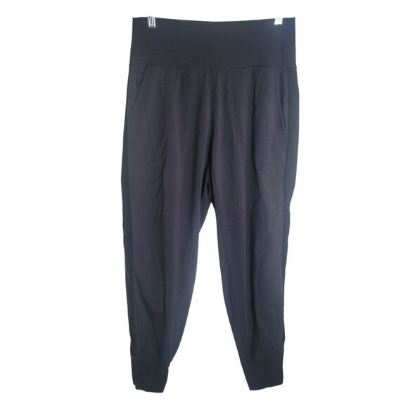 Athleta Venice Velvet Stripe Jogger Womens Size Medium M Black Athleisure Casual - Picture 1 of 12